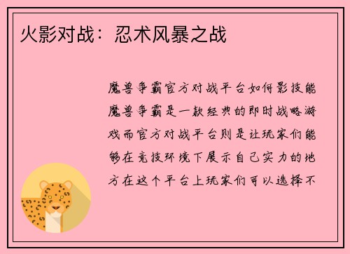 火影对战：忍术风暴之战